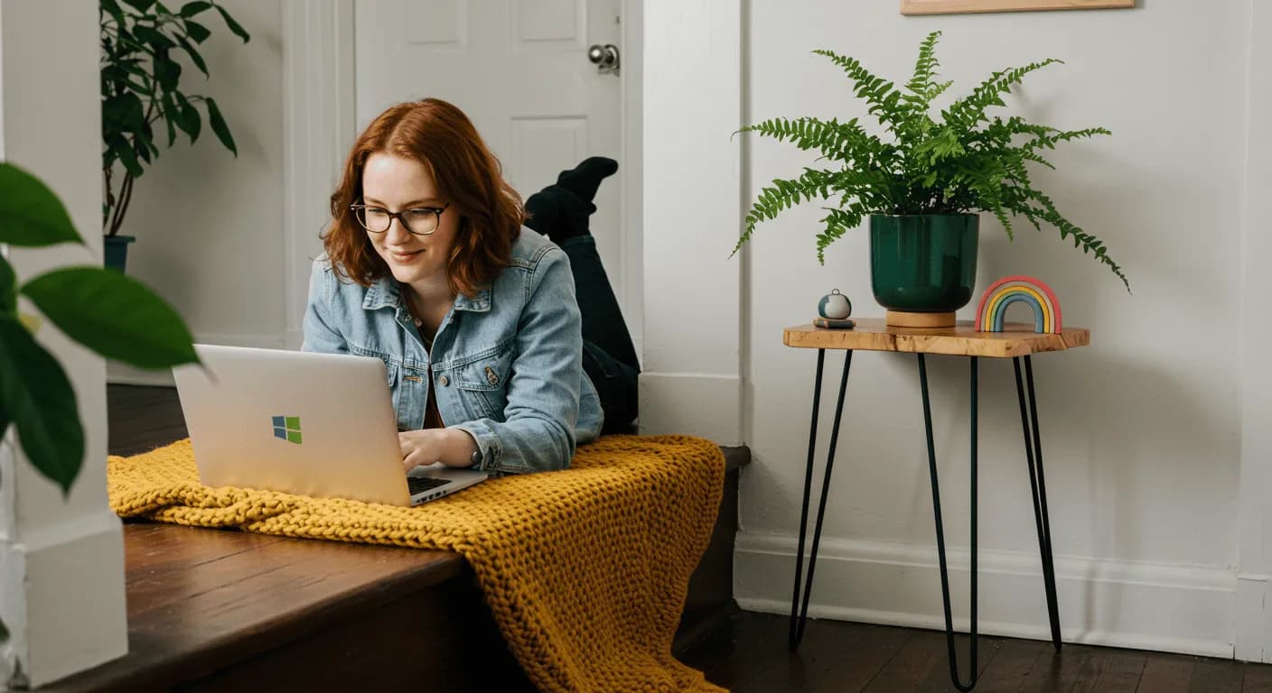 A person with possible ADHD lying on a bench with a yellow knit blanket, either in a focused work session or seeking online ADHD consultation