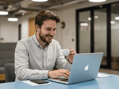 One person with possible ADHD working on his laptop, either in a focused work session or seeking online ADHD consultation